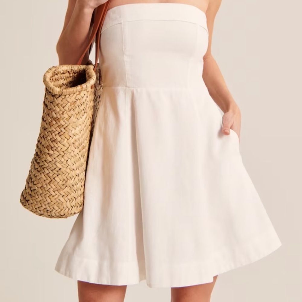 abercrombie & fitch linen-blend strapless mini dress in white NEW WITH TAGS